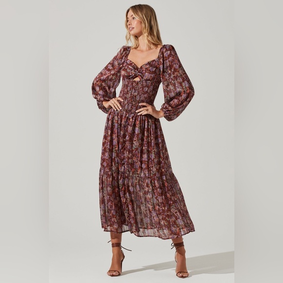ASTR the Label ARLETTE FLORAL SWEETHEART LONG SLEEVE MAXI DRESS Dmall - Picture 1 of 6